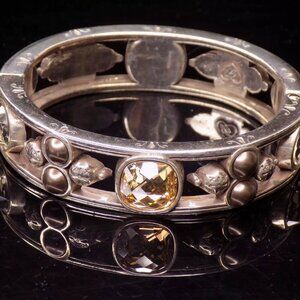Brighton Hinged Bangle Bracelet Selene Yellow Clear Crystal Faux Pearld Magnetic